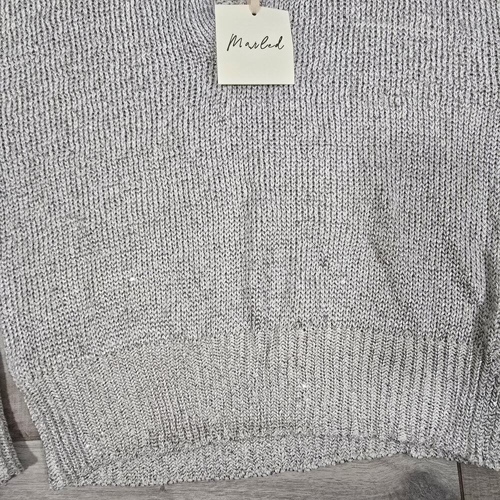 Marled Womens Light Gray Metallic Sweater Size L Shimmery Knit Collared Pullover - Picture 6 of 12